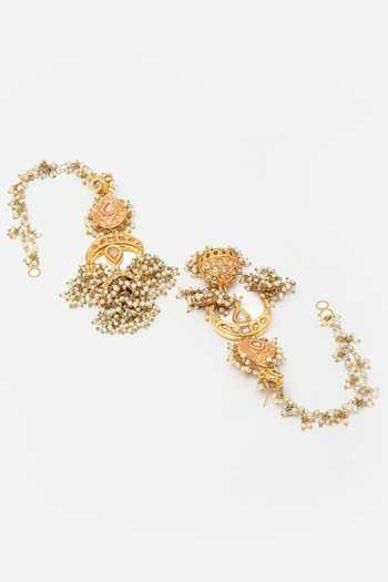 Buy_Dugran By Dugristyle_Gold Plated Meenakari Jhumkis With Pearl Drops _Online_at_Aza_Fashions