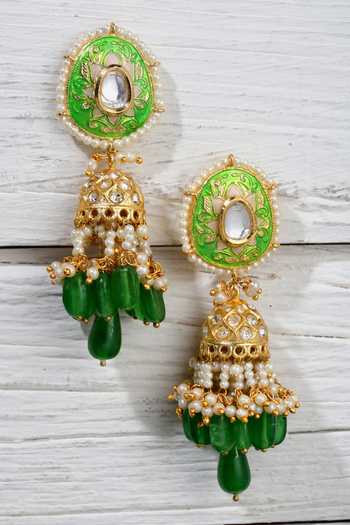 Dugran By Dugristyle_Gold Plated Kundan Jhumkas With Pearl Drops _Online_at_Aza_Fashions