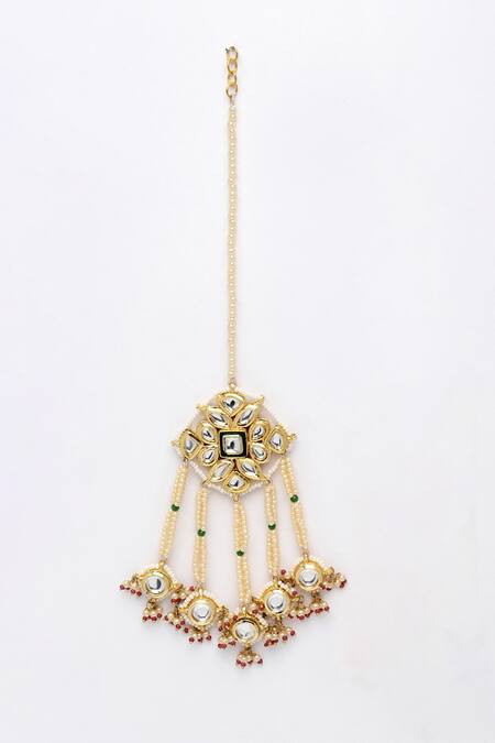 Shop_Dugran By Dugristyle_Red Pearls, Metallic Thread Kundan Embellished Dangler Earrings _Online_at_Aza_Fashions