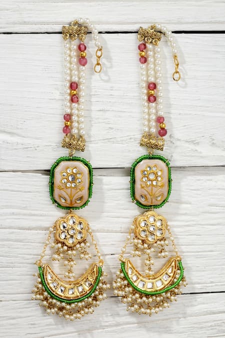 Dugran By Dugristyle_Pink Pearls Kundan Embellished Dangler Earrings _Online_at_Aza_Fashions