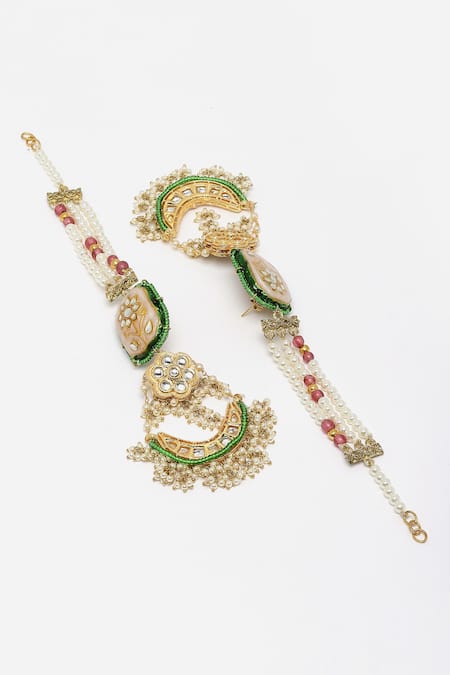 Buy_Dugran By Dugristyle_Pink Pearls Kundan Embellished Dangler Earrings _Online_at_Aza_Fashions