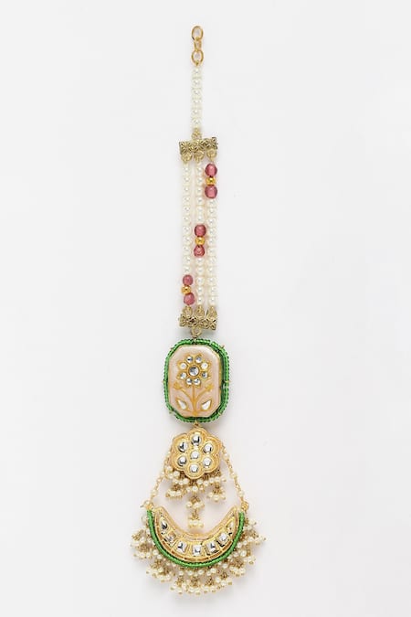 Shop_Dugran By Dugristyle_Pink Pearls Kundan Embellished Dangler Earrings _Online_at_Aza_Fashions