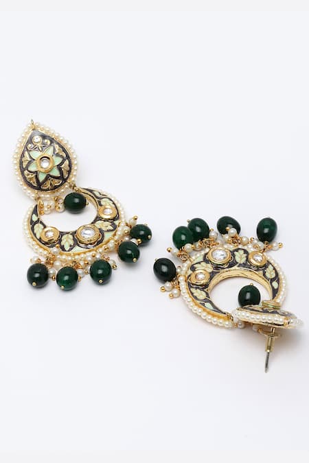 Dugran By Dugristyle_Blue Diamonds, Pearls Meenakari Dangler Earrings _Online_at_Aza_Fashions