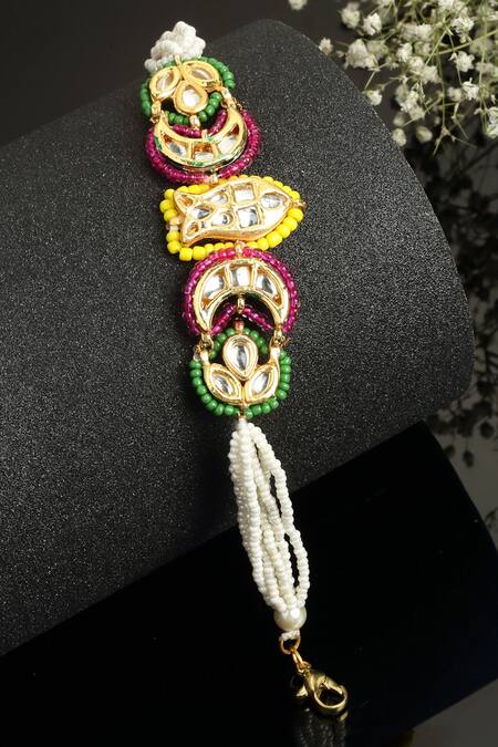 Buy Dugran By Dugristyle Gold Plated Pearls Kundan Embellished Bracelet Online at Aza Fashions Buy_Dugran By Dugristyle_Gold Plated Pearls Kundan Embellished Bracelet _Online_at_Aza_Fashions