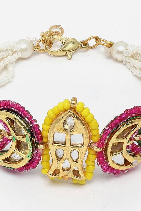 Shop Dugran By Dugristyle Gold Plated Pearls Kundan Embellished Bracelet Online at Aza Fashions Shop_Dugran By Dugristyle_Gold Plated Pearls Kundan Embellished Bracelet _Online_at_Aza_Fashions