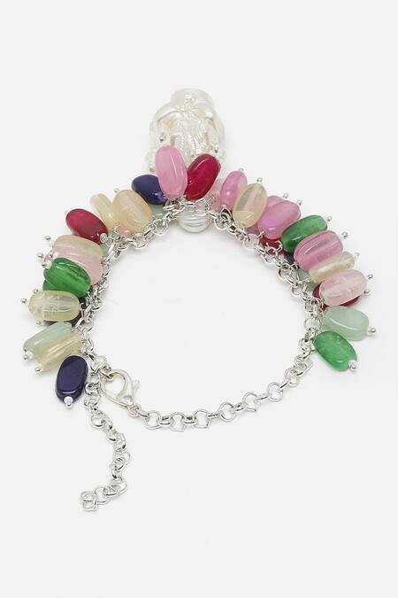 Dugran By Dugristyle Silver Plated Pearls, Stones Ganesha Charm Bracelet With Multicolor Beads Online at Aza Fashions Dugran By Dugristyle_Silver Plated Pearls, Stones Ganesha Charm Bracelet With Multicolor Beads _Online_at_Aza_Fashions