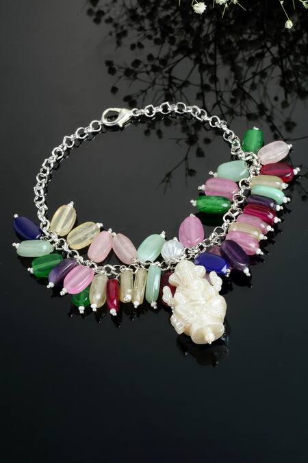 Buy Dugran By Dugristyle Silver Plated Pearls, Stones Ganesha Charm Bracelet With Multicolor Beads Online at Aza Fashions Buy_Dugran By Dugristyle_Silver Plated Pearls, Stones Ganesha Charm Bracelet With Multicolor Beads _Online_at_Aza_Fashions