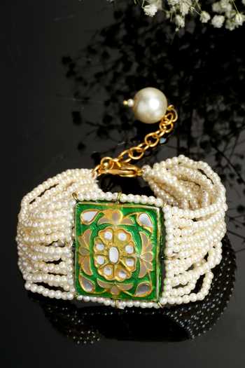 Dugran By Dugristyle Gold Plated Stones Multi Layered Pearl Bracelet Online at Aza Fashions Dugran By Dugristyle_Gold Plated Stones Multi Layered Pearl Bracelet _Online_at_Aza_Fashions