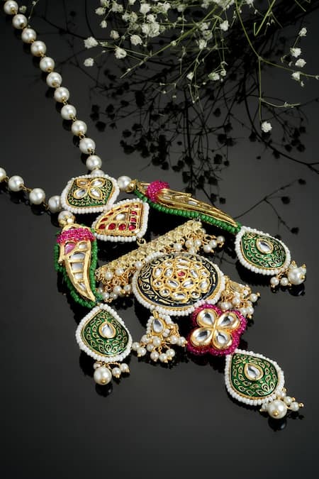 Dugran By Dugristyle_Gold Plated Kundan Bird Motif Pendant Necklace _Online_at_Aza_Fashions