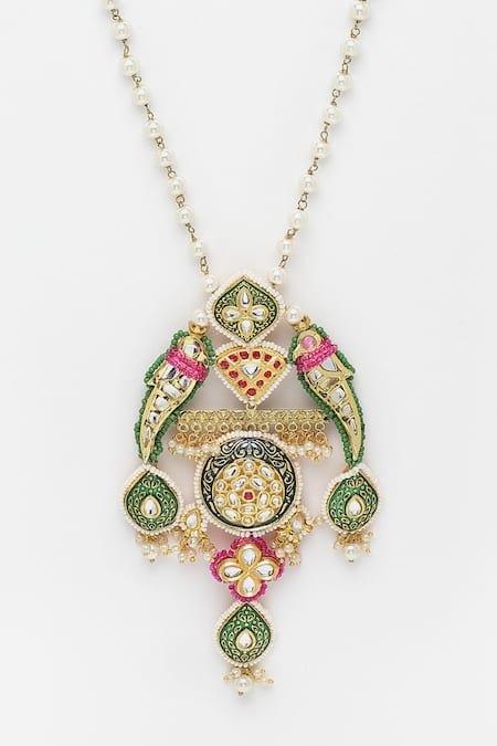 Buy_Dugran By Dugristyle_Gold Plated Kundan Bird Motif Pendant Necklace _Online_at_Aza_Fashions
