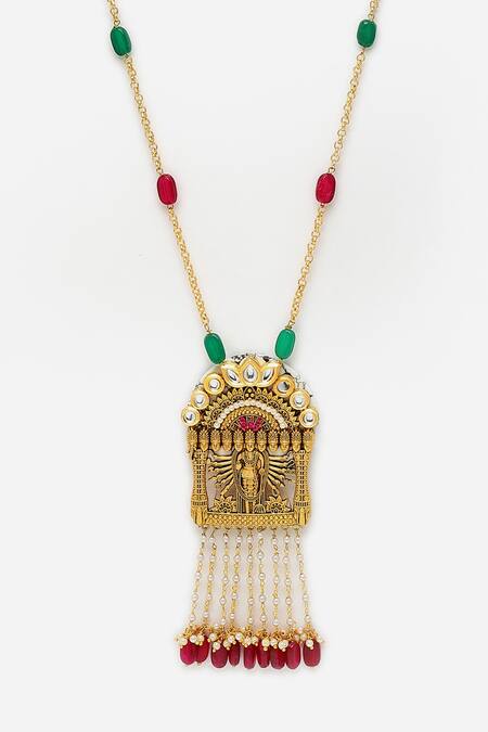 Buy Dugran By Dugristyle Gold Plated Temple Motif Kundan Pendant Necklace Online at Aza Fashions Buy_Dugran By Dugristyle_Gold Plated Temple Motif Kundan Pendant Necklace _Online_at_Aza_Fashions