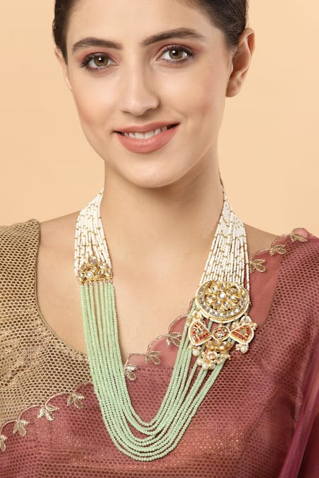 Dugran By Dugristyle Gold Plated Multi Layered Kundan Pearl Necklace 