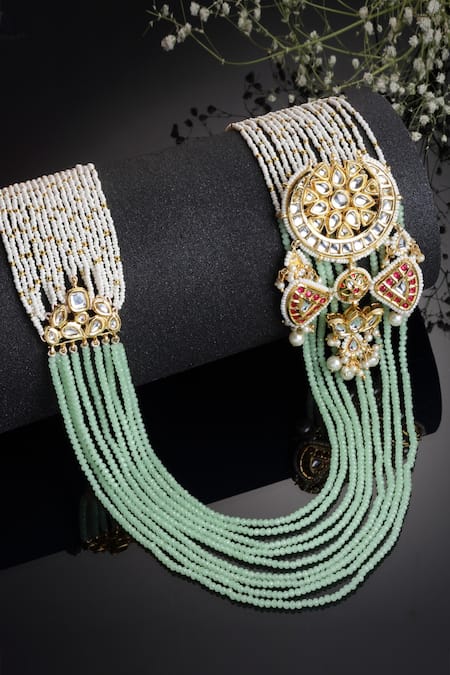 Dugran By Dugristyle_Gold Plated Multi Layered Kundan Pearl Necklace _Online_at_Aza_Fashions