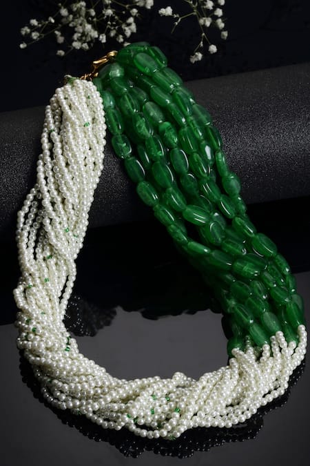 Dugran By Dugristyle_Gold Plated Twisted Multi Layered Pearl Necklace _Online_at_Aza_Fashions