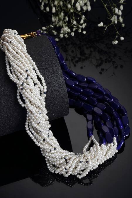 Dugran By Dugristyle_Blue Multi Layered Pearl And Natural Stone Necklace _Online_at_Aza_Fashions