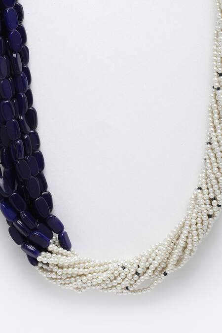 Buy_Dugran By Dugristyle_Blue Multi Layered Pearl And Natural Stone Necklace _Online_at_Aza_Fashions