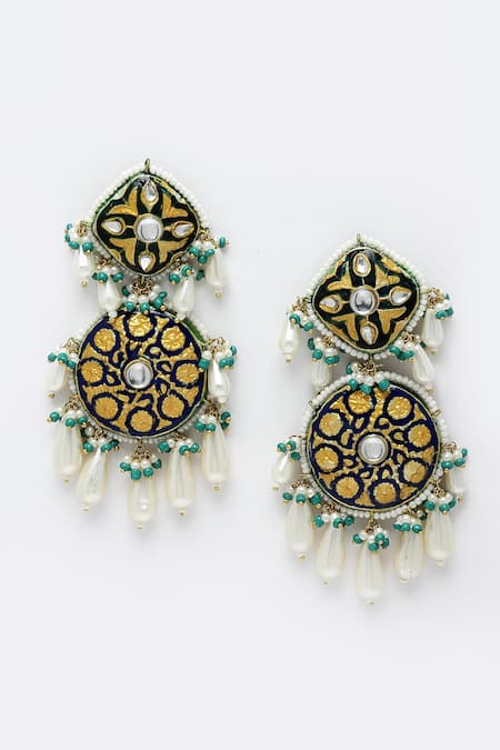 Dugran By Dugristyle_Blue Pearls, Lace, Stones Meenakari Necklace Set _Online_at_Aza_Fashions