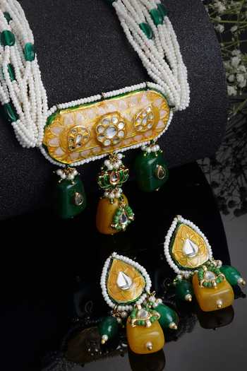 Buy Dugran By Dugristyle Gold Plated Pearls, Fabric Flowers Floral Meenakari Necklace Set Online at Aza Fashions Buy_Dugran By Dugristyle_Gold Plated Pearls, Fabric Flowers Floral Meenakari Necklace Set _Online_at_Aza_Fashions