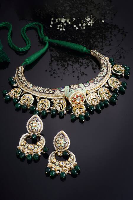 Buy Dugran By Dugristyle Blue Pearls, Fabric Flowers, Stones Floral Meenakari Necklace Set Online at Aza Fashions Buy_Dugran By Dugristyle_Blue Pearls, Fabric Flowers, Stones Floral Meenakari Necklace Set _Online_at_Aza_Fashions