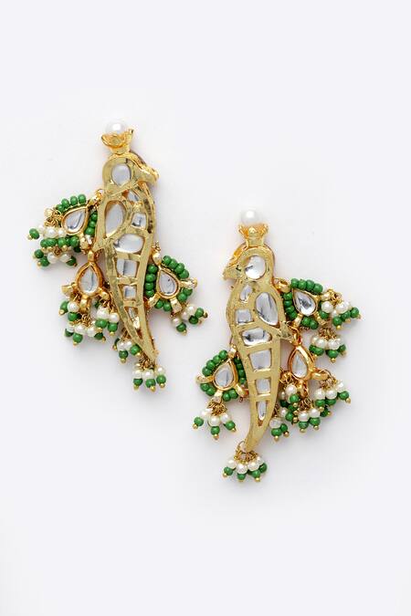 Buy_Dugran By Dugristyle_Multi Color Pearls, Lace, Stones Kundan Bird Motif Choker Set_Online_at_Aza_Fashions