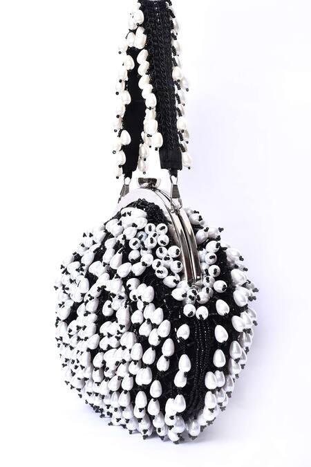 Samyukta Singhania_Black Embroidered Pearl Potli Bag_Online_at_Aza_Fashions