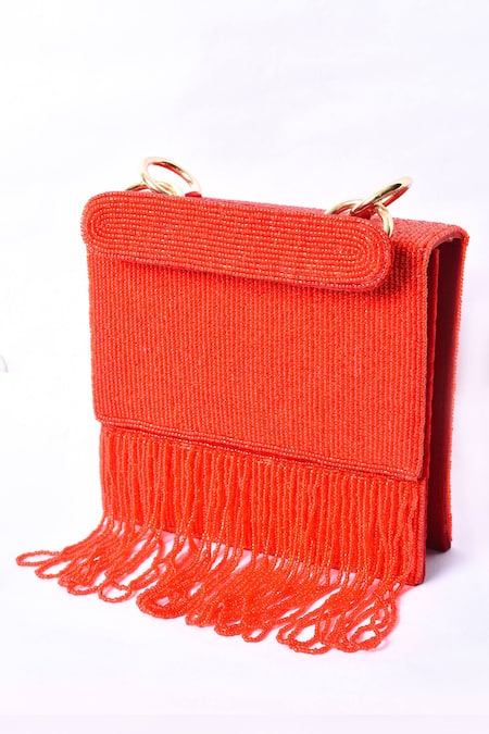 Samyukta Singhania Red Beaded Fringe Clutch 