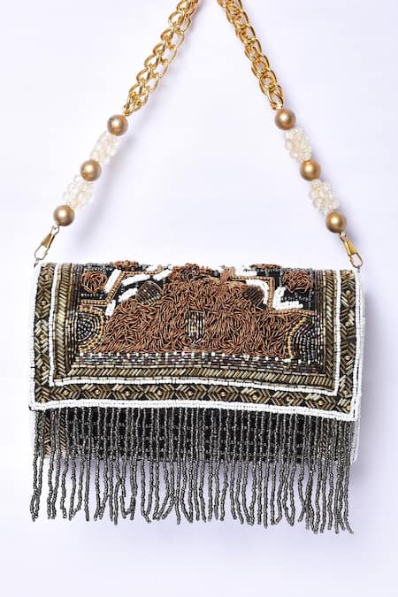 Sold at Auction: Rail Three Ranch Leather Lavender Clutch Purse With Brown  Rose and Tan Fringe Tassel