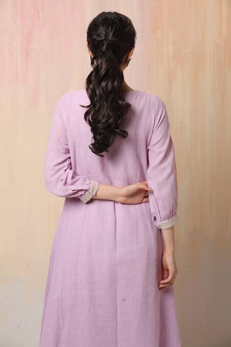 Leela By A_Purple Jute , Mulmul Floral, Sequin, Bead, Embroidered Anarkali Set _Online_at_Aza_Fashions