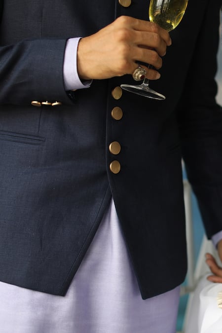 Buy Philocaly Blue 100% Linen Nakuru Bandhgala Online at Aza Fashions Buy_Philocaly_Blue 100% Linen Nakuru Bandhgala _Online_at_Aza_Fashions