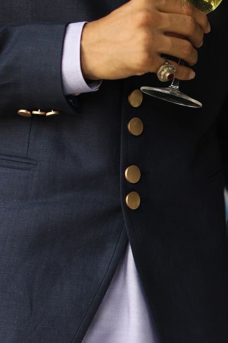 Shop Philocaly Blue 100% Linen Nakuru Bandhgala Online at Aza Fashions Shop_Philocaly_Blue 100% Linen Nakuru Bandhgala _Online_at_Aza_Fashions