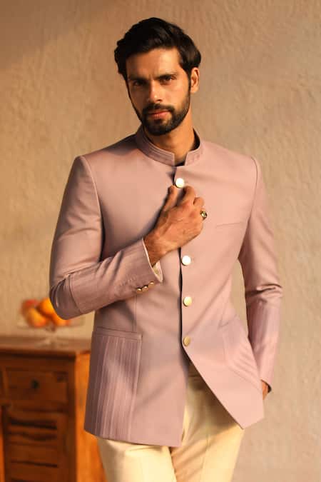 Shop Philocaly Purple 100% Perennial Wool Kaleido Pintuck Bandhgala at Aza Fashions Shop_Philocaly_Purple 100% Perennial Wool Kaleido Pintuck Bandhgala _at_Aza_Fashions