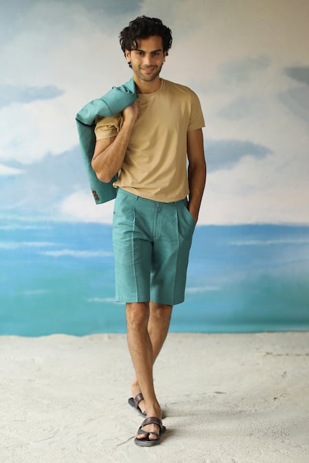 Buy_Philocaly_Green 100% Linen Firenze Shacket Blazer _Online_at_Aza_Fashions