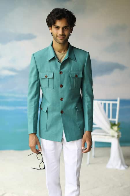 Shop_Philocaly_Green 100% Linen Firenze Shacket Blazer _Online_at_Aza_Fashions