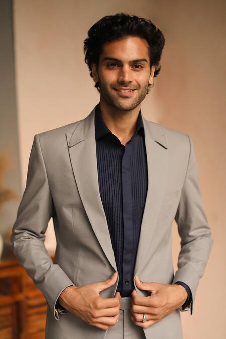 Shop_Philocaly_Grey 100% Cotton Greyskin Blazer And Pant Set _Online_at_Aza_Fashions