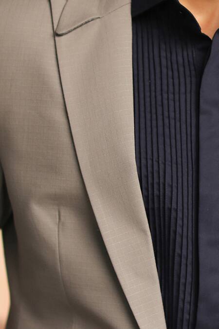 Philocaly_Grey 100% Cotton Greyskin Blazer And Pant Set _at_Aza_Fashions