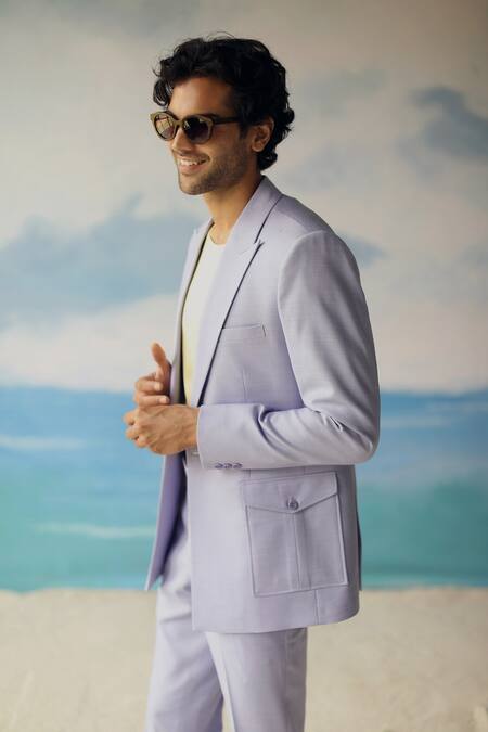 Philocaly Purple 100% Perennial Wool Viola Blazer Online at Aza Fashions Philocaly_Purple 100% Perennial Wool Viola Blazer_Online_at_Aza_Fashions