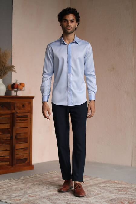 Shop Philocaly Blue 100% Cotton Horus Shirt at Aza Fashions Shop_Philocaly_Blue 100% Cotton Horus Shirt_at_Aza_Fashions