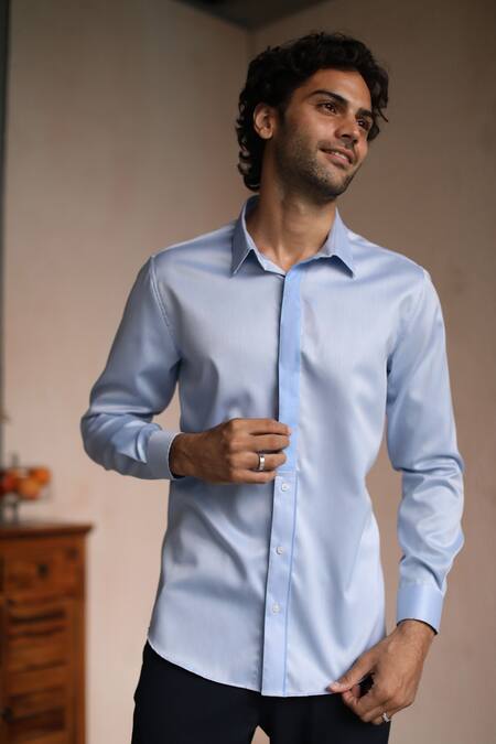 Philocaly Blue 100% Cotton Horus Shirt Online at Aza Fashions Philocaly_Blue 100% Cotton Horus Shirt_Online_at_Aza_Fashions