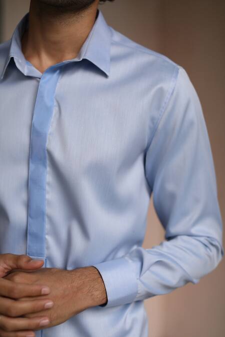 Shop Philocaly Blue 100% Cotton Horus Shirt Online at Aza Fashions Shop_Philocaly_Blue 100% Cotton Horus Shirt_Online_at_Aza_Fashions