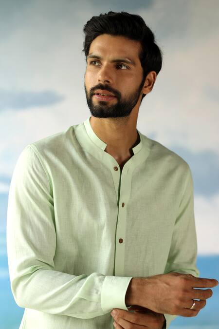 Philocaly_Green 100% Linen Asos Shirt _Online_at_Aza_Fashions