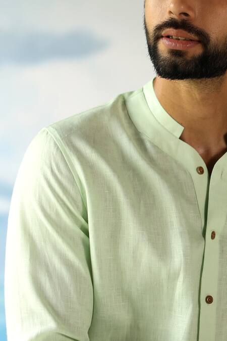 Buy_Philocaly_Green 100% Linen Asos Shirt _Online_at_Aza_Fashions