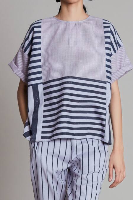 MATI_Purple Cotton Round Lakeerein Ekin Top_at_Aza_Fashions