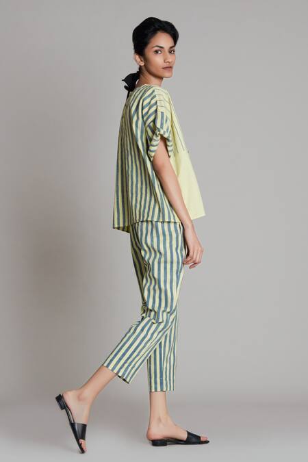 MATI_1_Yellow Cotton Lakeerein Pant _Online_at_Aza_Fashions