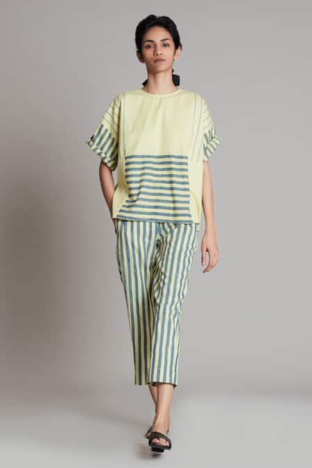 Buy_MATI_1_Yellow Cotton Lakeerein Pant _Online_at_Aza_Fashions