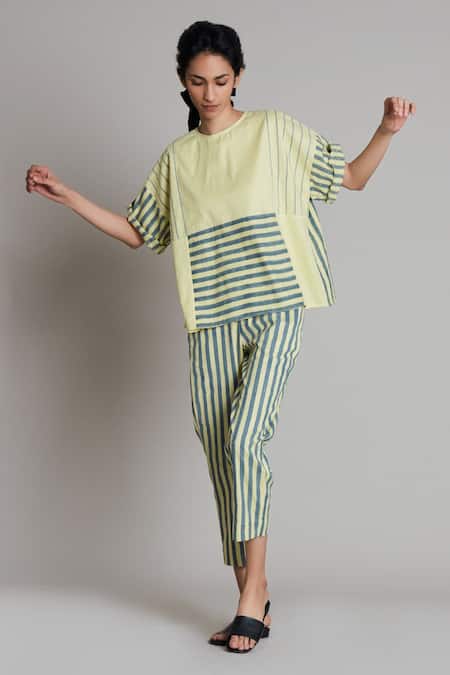 Shop_MATI_1_Yellow Cotton Lakeerein Pant _Online_at_Aza_Fashions