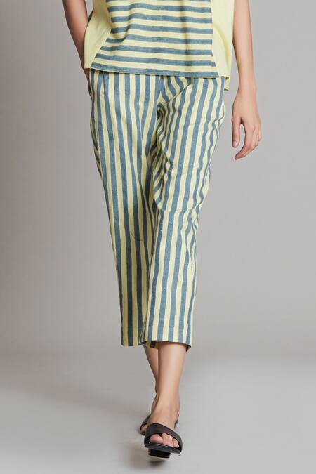 MATI_1_Yellow Cotton Lakeerein Pant _at_Aza_Fashions