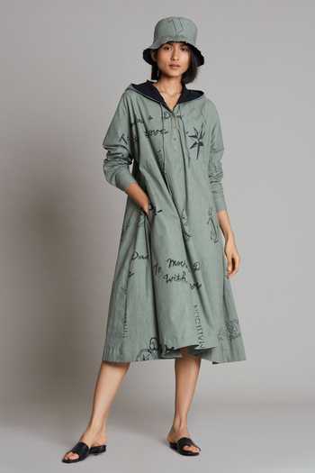 Buy Green Cotton V Neck Denim Hoodie Dress For Women by Mati Online at Aza  Fashions.