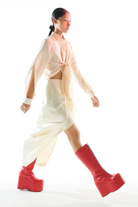 Aroka_White Mulberry Silk Collared Neck Shirt_Online_at_Aza_Fashions