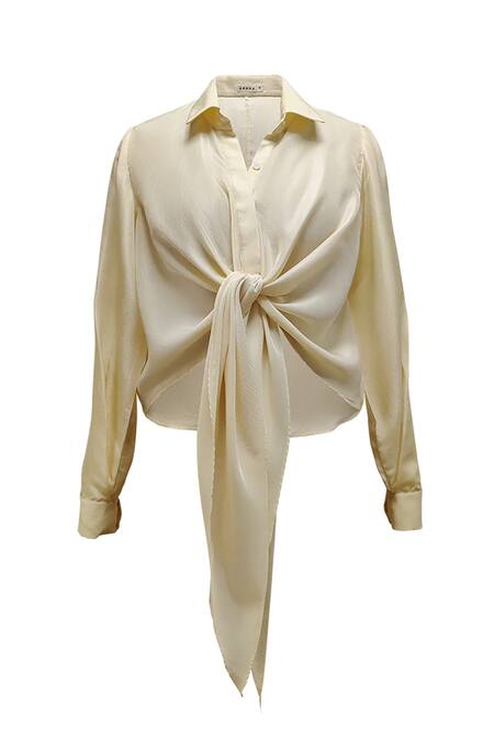 Shop_Aroka_White Mulberry Silk Collared Neck Shirt_Online_at_Aza_Fashions