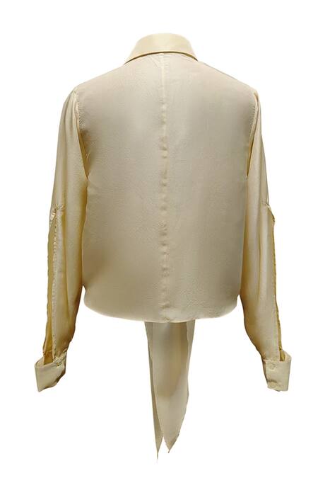 Aroka_White Mulberry Silk Collared Neck Shirt_at_Aza_Fashions